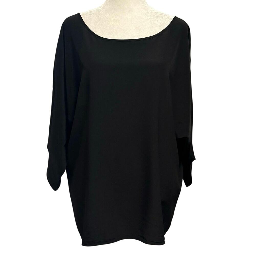 Vince Size L Silk Blouse Top Dolman Sleeves Boatneck Flowy Black Minimal
